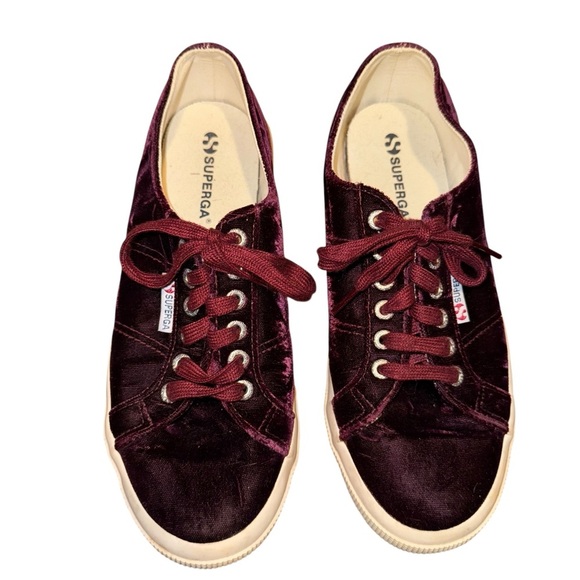 SUPERGA 2750 Velvet Sneakers in Bordeaux Shoes Size 9 - Picture 3 of 16